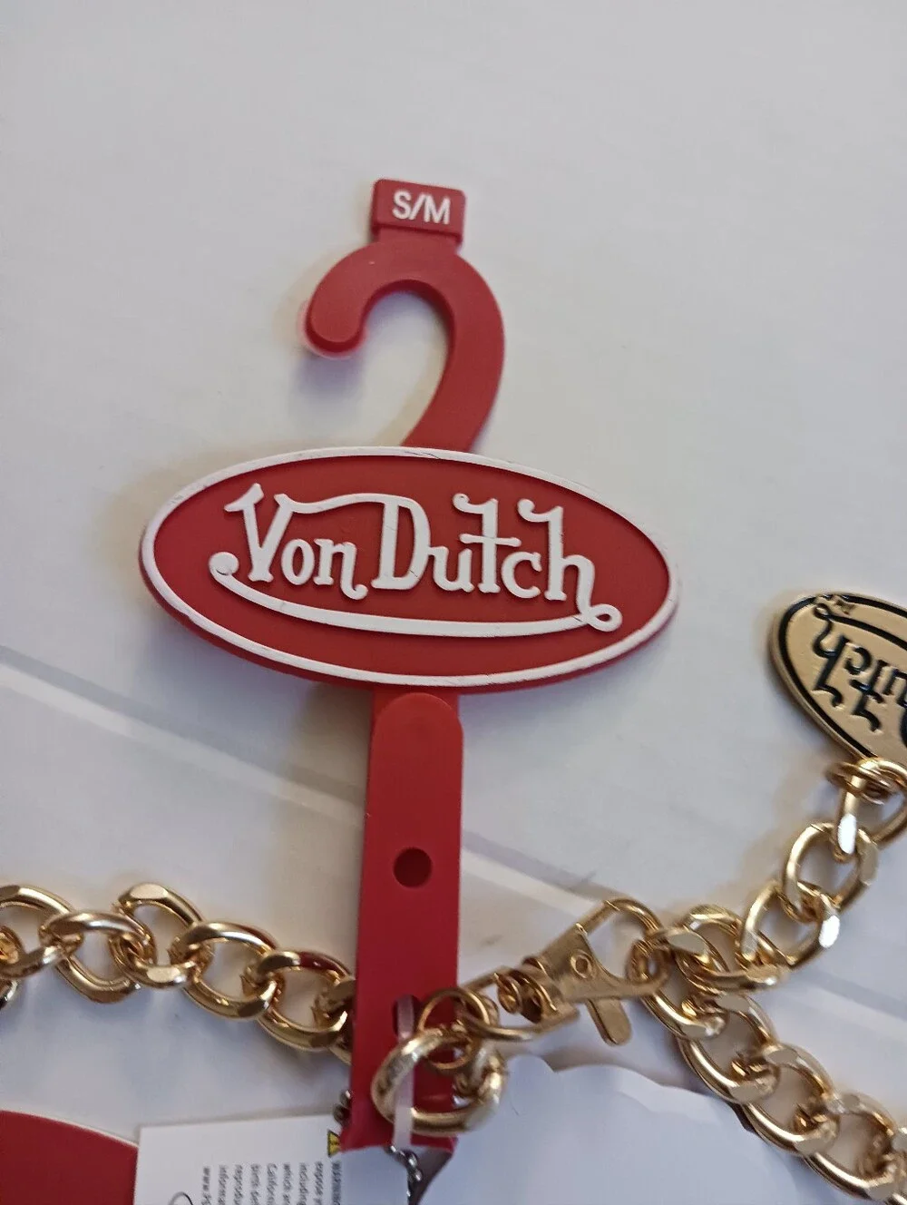 VON DUTCH Double Chain CHARM Belt Gold-tone Enamel Eyeball Flames Size S/M New